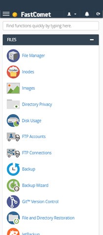 FastComet Control Panel Homepage Mobile
