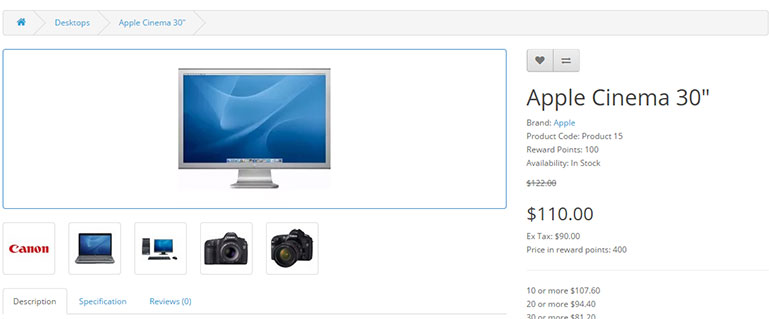 OpenCart 2 Default Theme Product Page