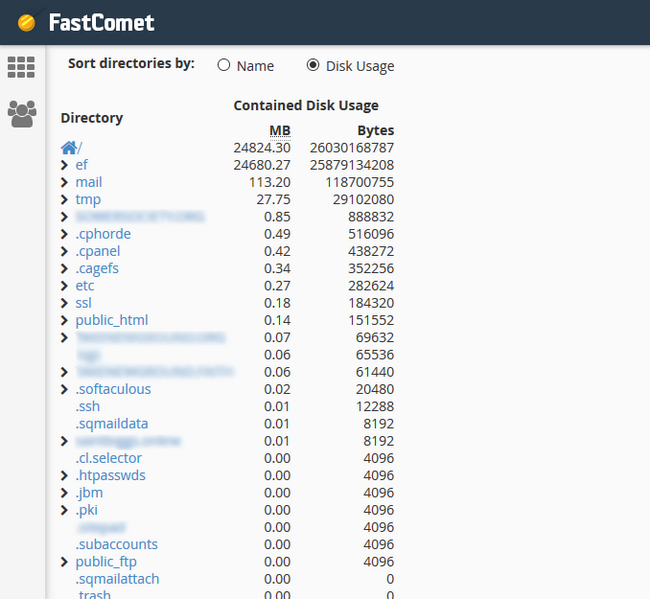 Sorting directories via disk usage in cPanel